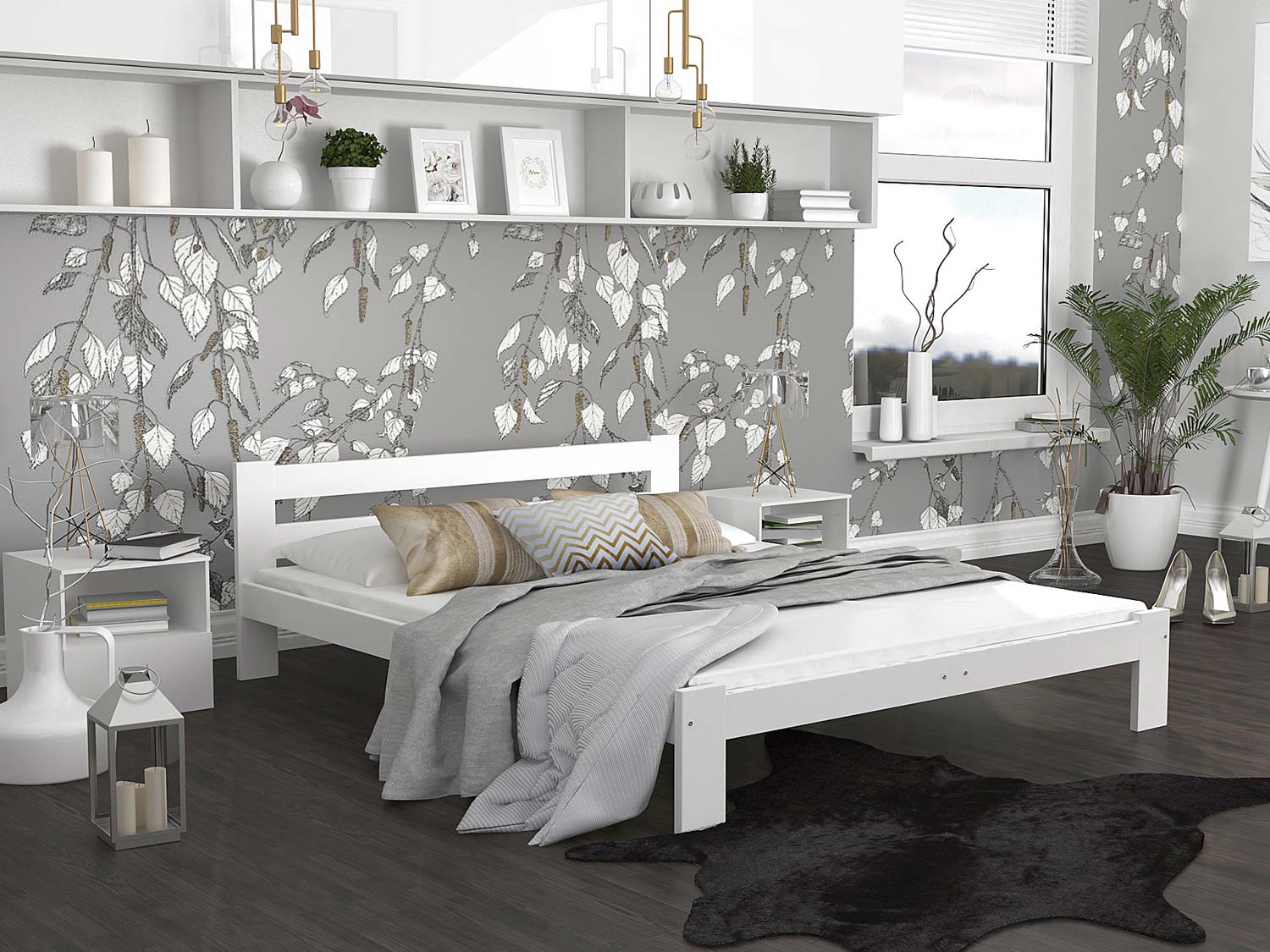 Białe łóżko na zgrabnych nóżkach aranżacja Białe łóżko na zgrabnych nóżkach aranżacja