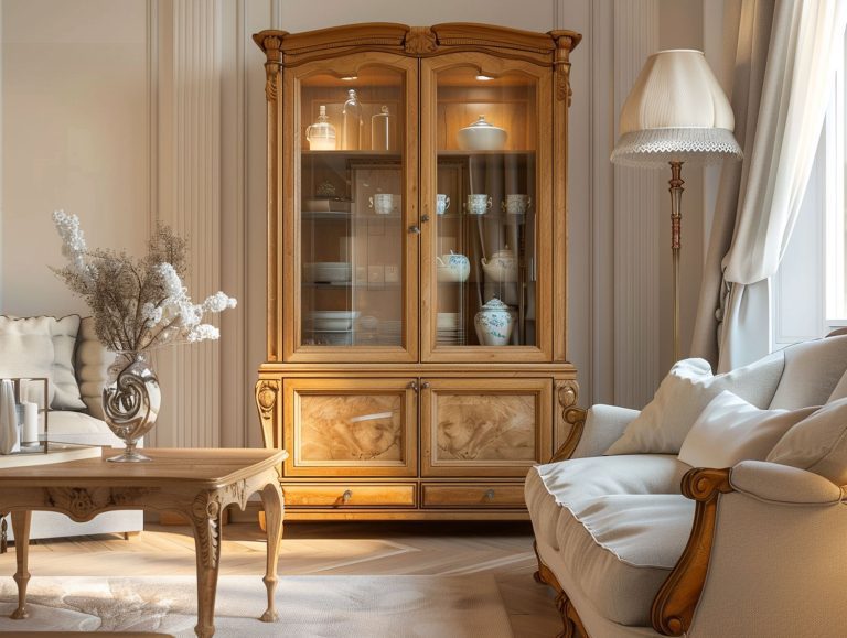 Klasyczna jadalnia z dużą przeszkloną witryną z drewna, elegancka jadalnia klasyczna.