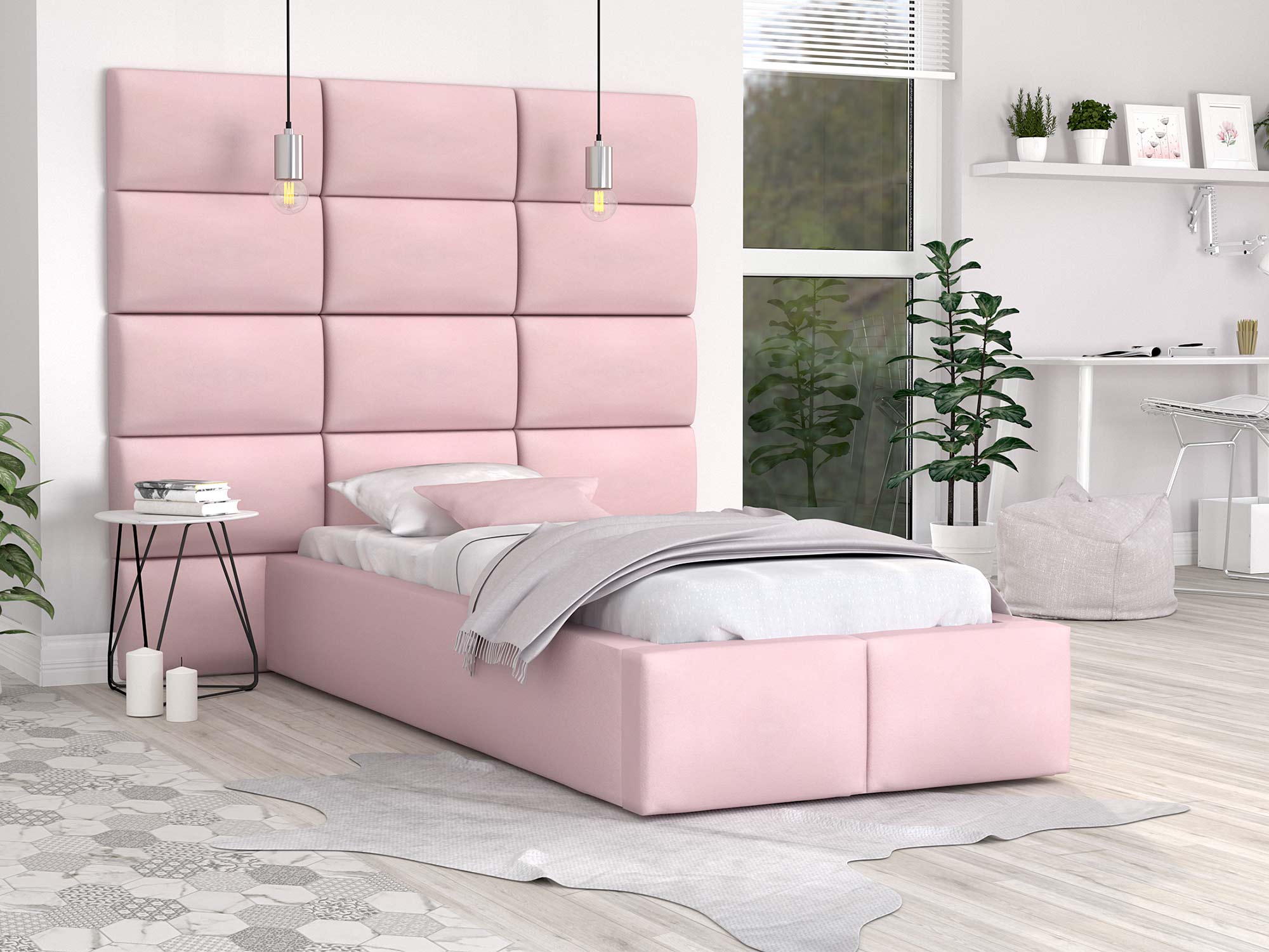 Bett mit rosa Paneelen 90x200 MIRIAM Bett mit rosa Paneelen 90x200 MIRIAM