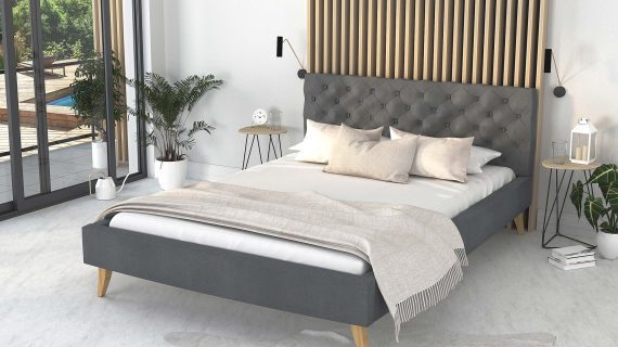 Miniaturka 2 - Pikowane łóżko na nóżkach aranżacja AUSTIN