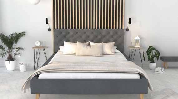 Miniaturka 3 - Pikowane łóżko na nóżkach szare AUSTIN