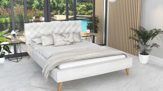 Miniaturka 4 - Pikowane łóżko na nóżkach białe AUSTIN