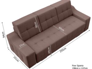 Miniaturka 10 - Sofa pikowana rozkładana wymiary 255cm MERIO