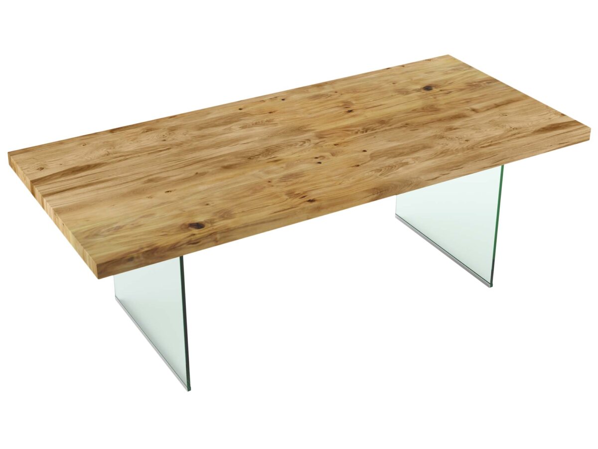 Holztisch mit Glasbeinen 90×180 cm bis 100×240 cm FOXY