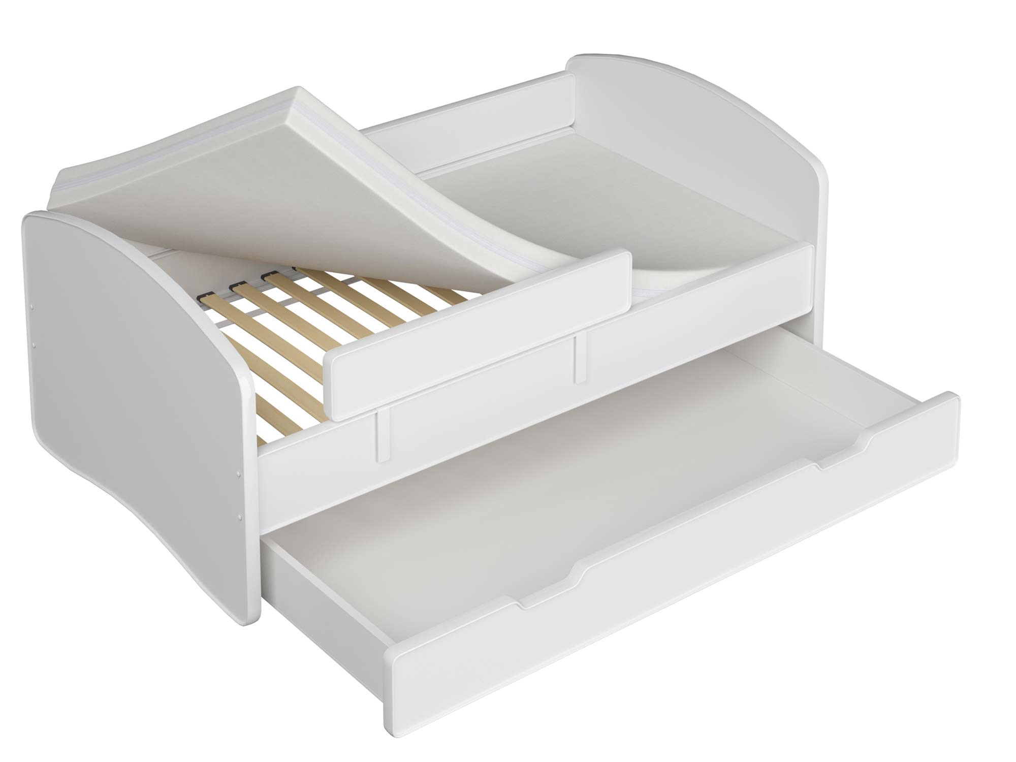 Łóżko dziecięce z materacem i barierką elementy DERVIS Łóżko dziecięce z materacem i barierką elementy DERVIS