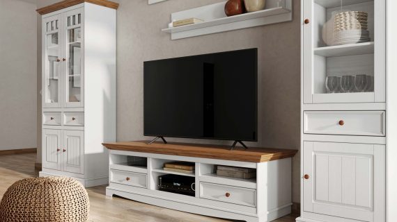 Miniaturka 20 - Duża biała szafka RTV vintage biały dąb aranżacja INGRID