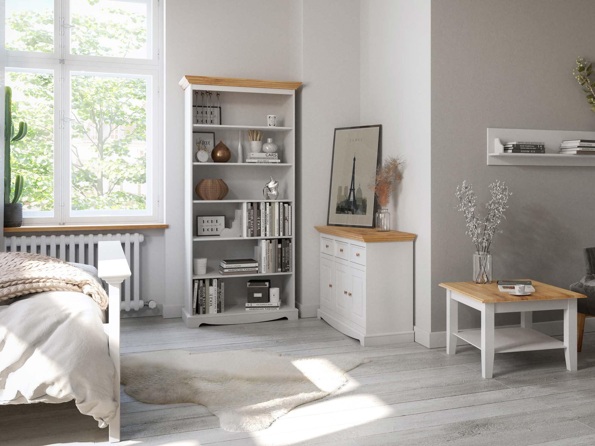 Drewniana biała ława dąb aranżacja INGRID