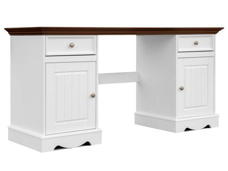 Biurko drewniane podwójne białe orzech INGRID