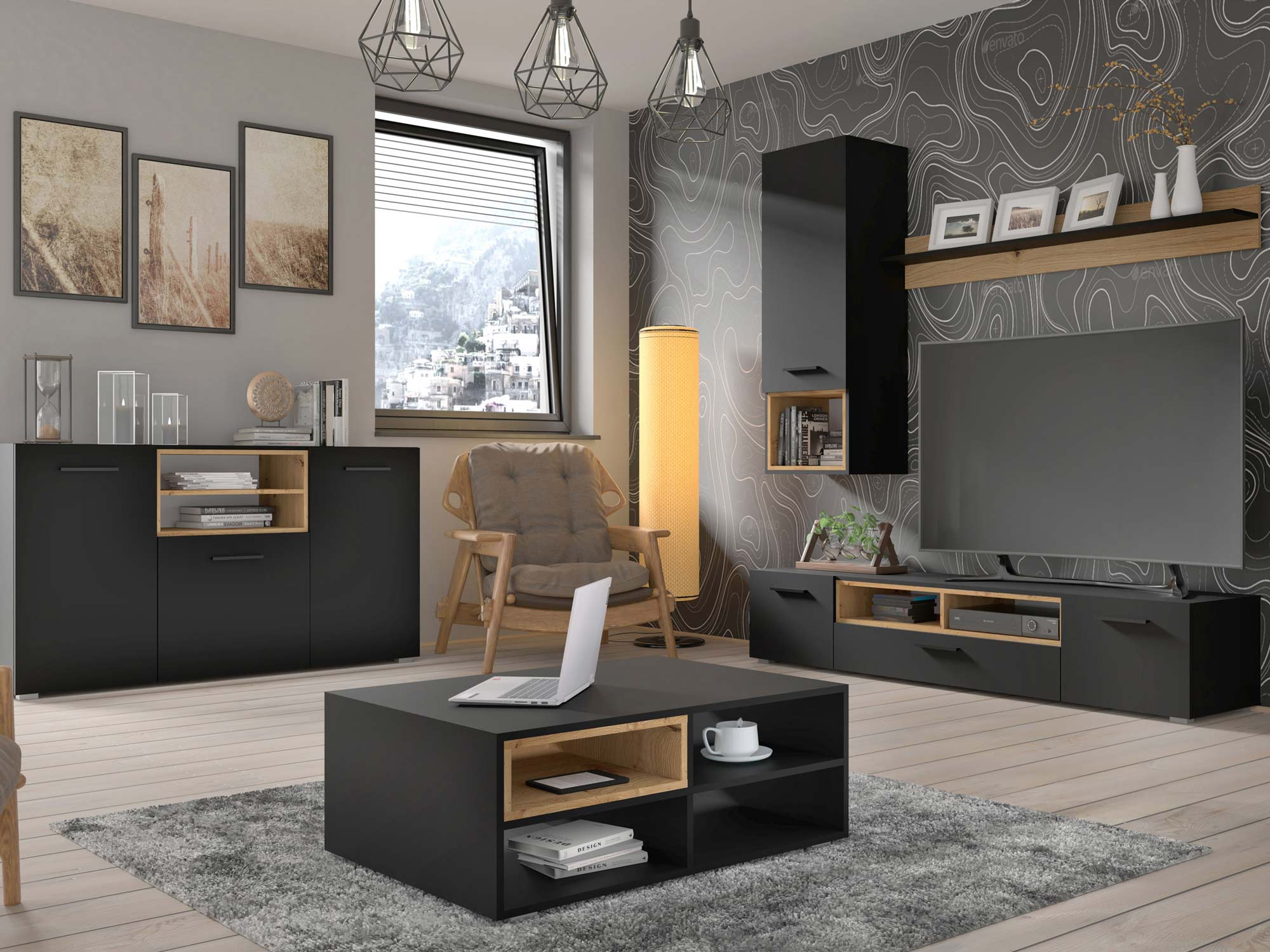Czarne meble do salonu NIMET