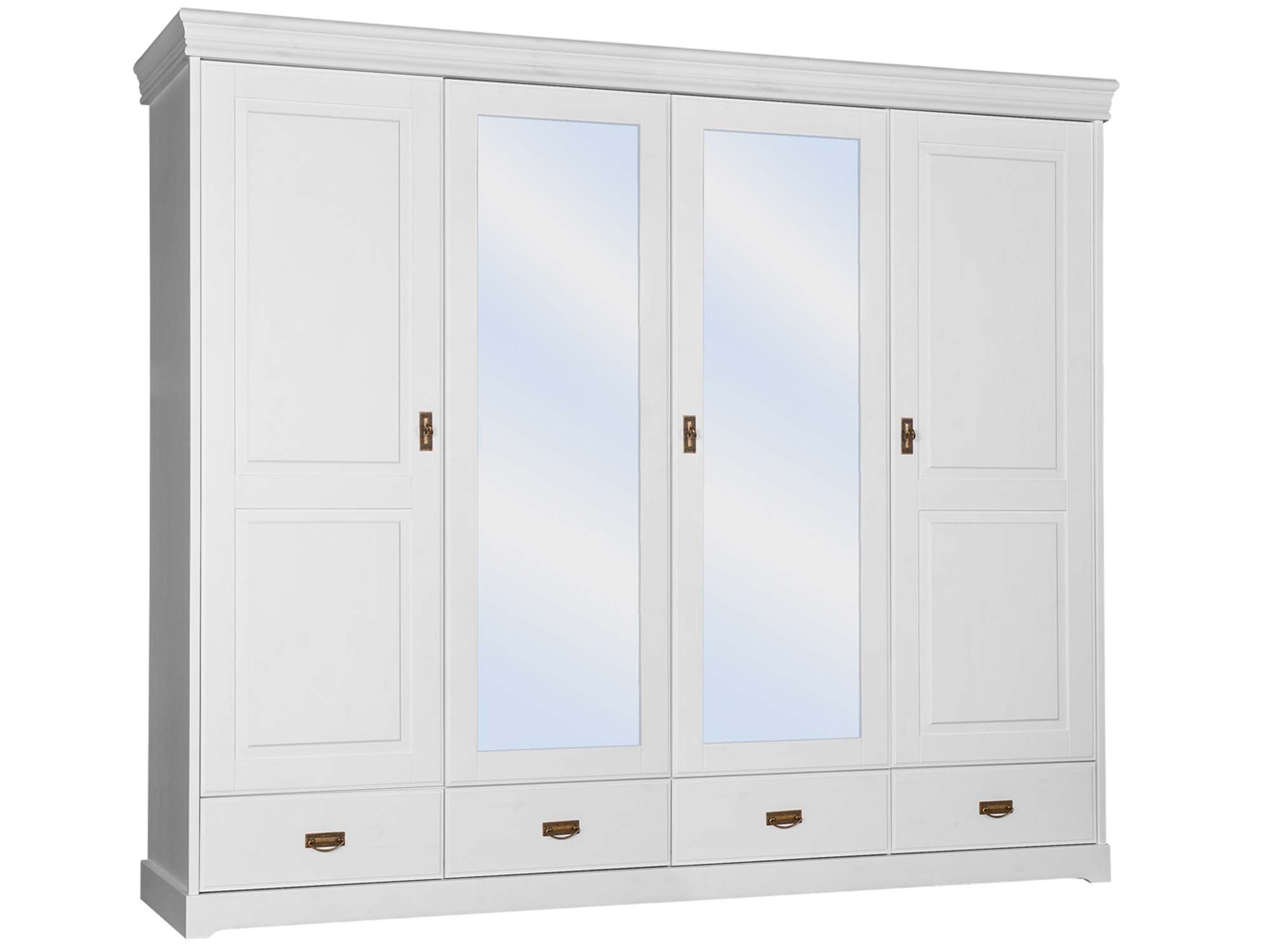 Großer Kleiderschrank mit Spiegel aus Kiefernholz in Weiß ANADI