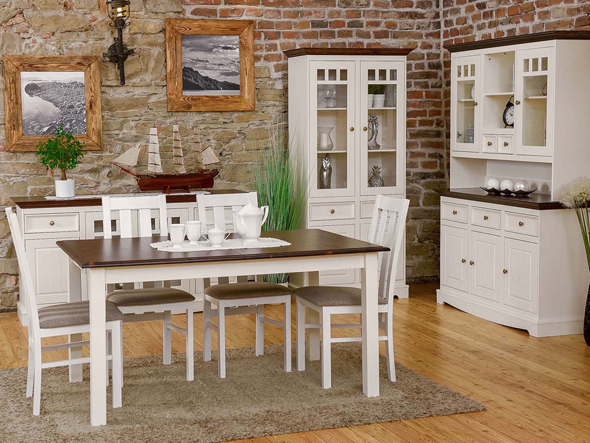 Biała klasyczna komoda drewniana jadalnia biały orzech INGRID