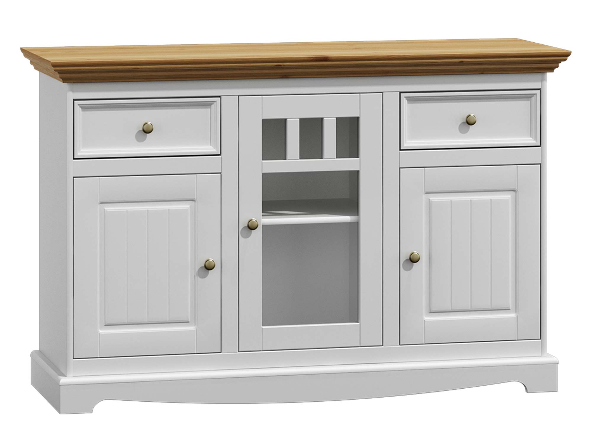 Komoda z przeszklonymi drzwiczkami biały dąb INGRID