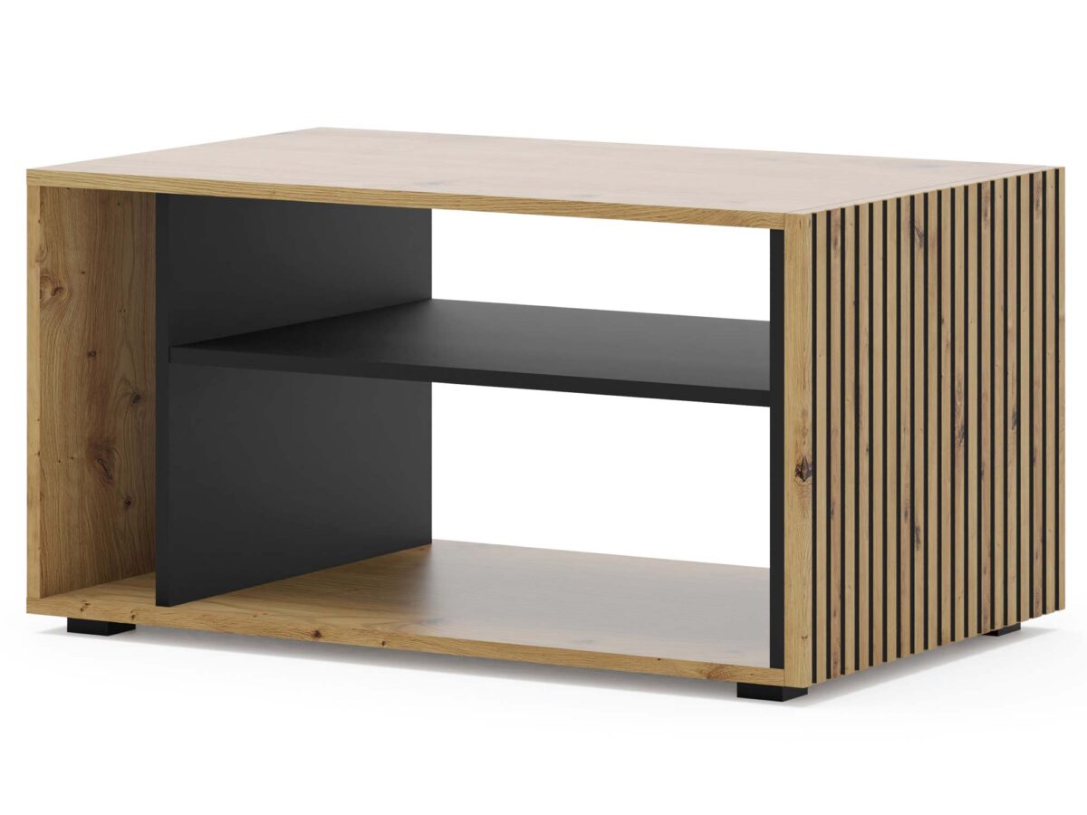 Moderner Couchtisch Schwarz matt Holzoptik Lamellen MERVE