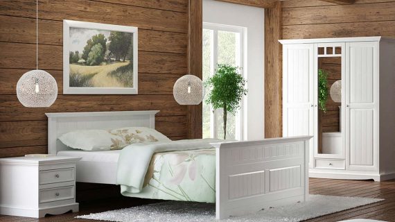 Miniaturka 8 - Białe drewniane łóżko dwuosobowe aranżacja INGRID