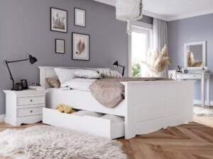 Miniaturka 10 - Białe łóżko z pojemnikiem aranżacja INGRID
