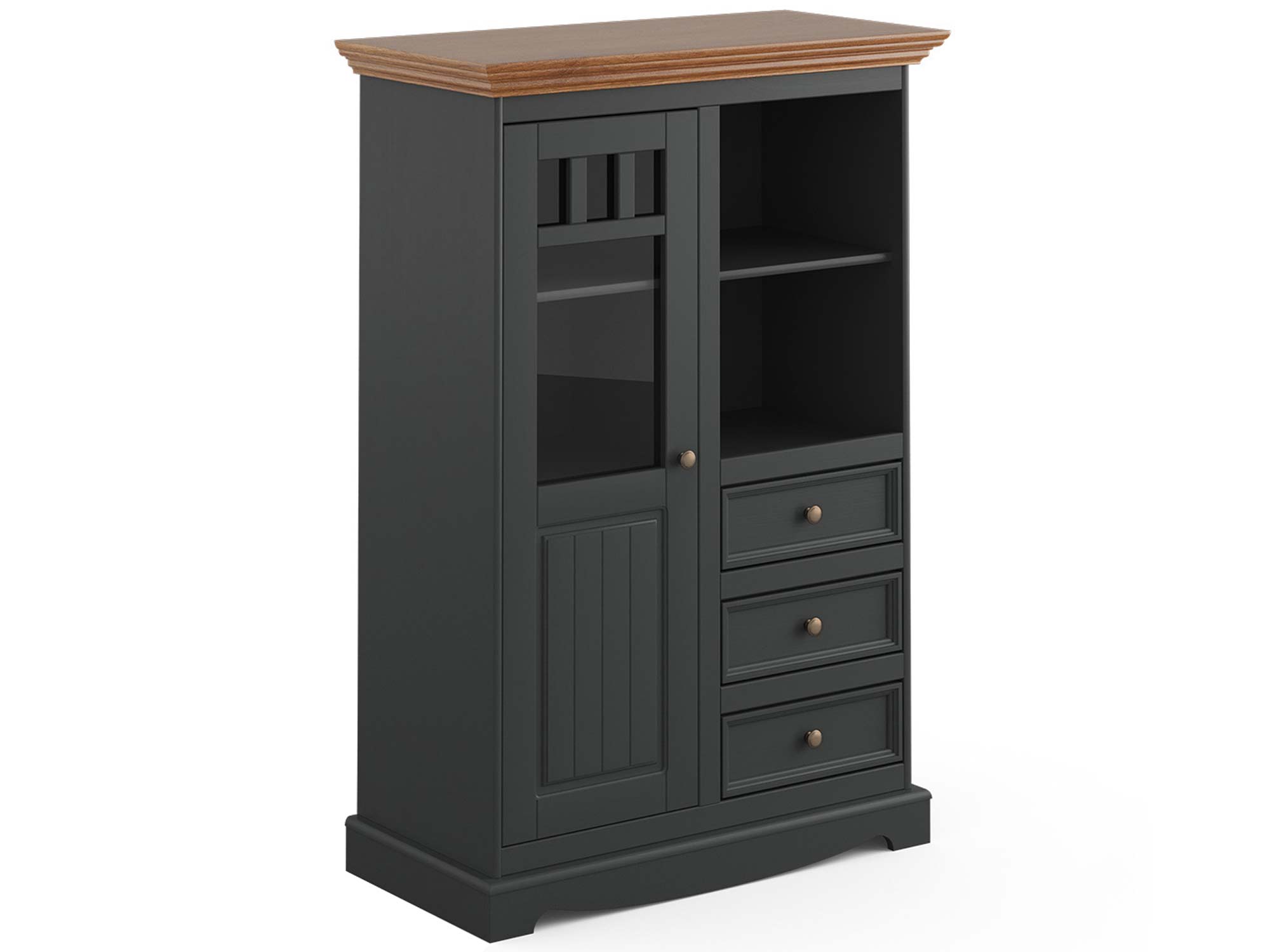 Mała witryna z litego drewna grafit dąb INGRID