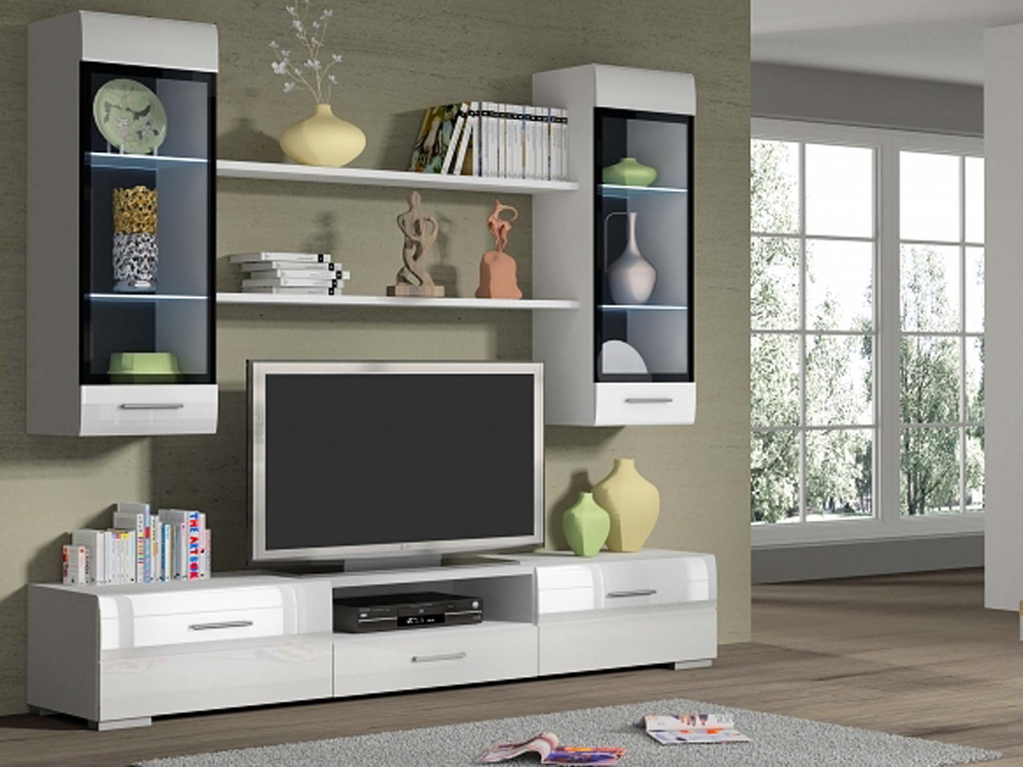 Elegancka meblościanka wysoki połysk biała EDIRNE Elegancka meblościanka wysoki połysk biała EDIRNE