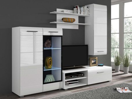 Nowoczesna meblościanka na wysoki połysk biała AIDA