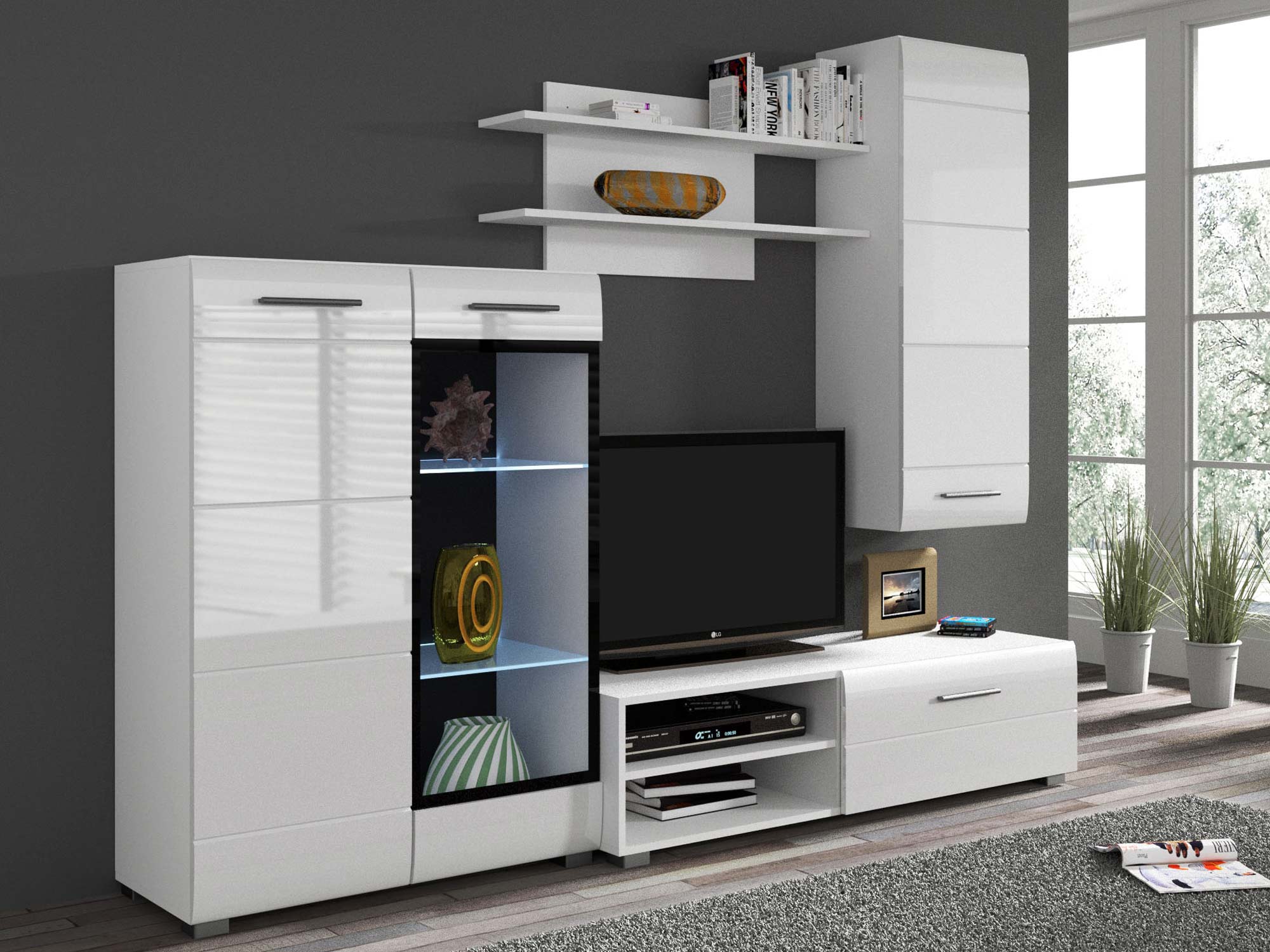 Nowoczesna meblościanka na wysoki połysk biała AIDA Nowoczesna meblościanka na wysoki połysk biała AIDA