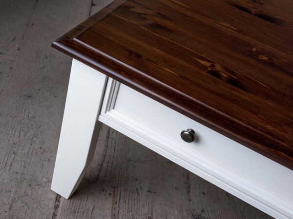 Ława do salonu w klasycznym stylu biała orzech krawędź INGRID