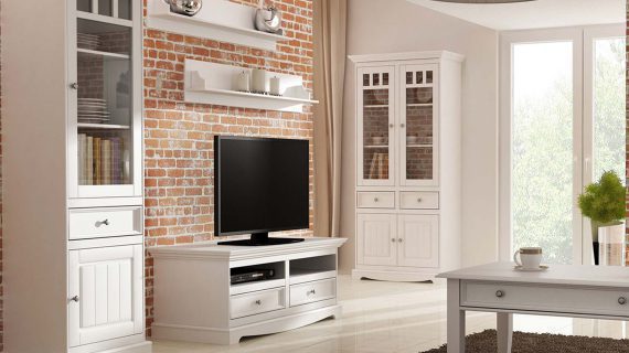 Miniaturka 22 - Półka biała drewniana do pokoju salon aranż INGRID