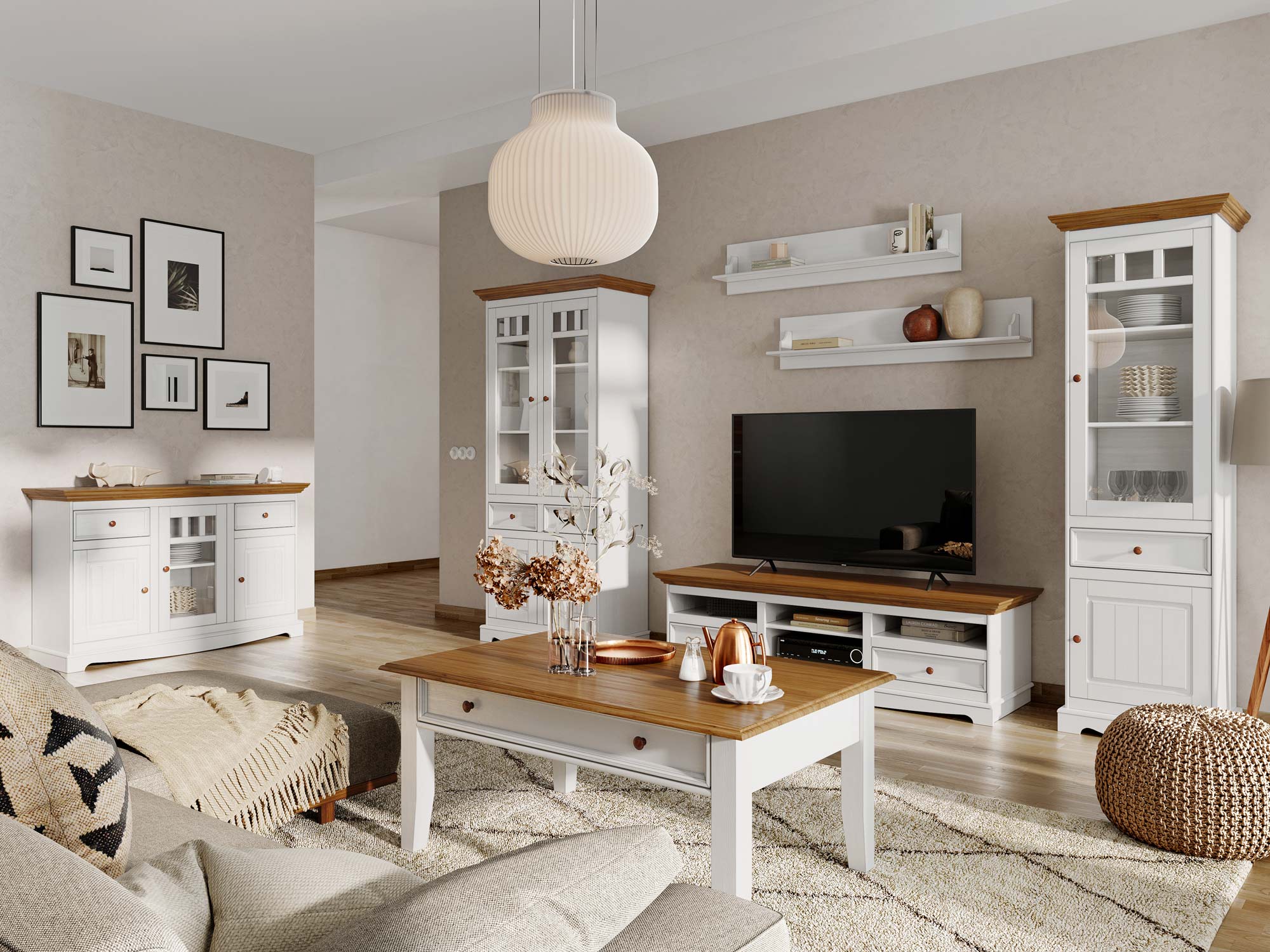 Witryna w stylu prowansalskim biały dąb salon INGRID Witryna w stylu prowansalskim biały dąb salon INGRID