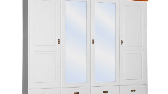 Miniaturka 1 - Duża szafa z lustrem z drewna sosnowego biały sosna ANADI