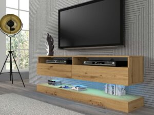 Miniaturka 6 - Wisząca szafka pod TV z oświetleniem LED artisan aranżacja ELSA