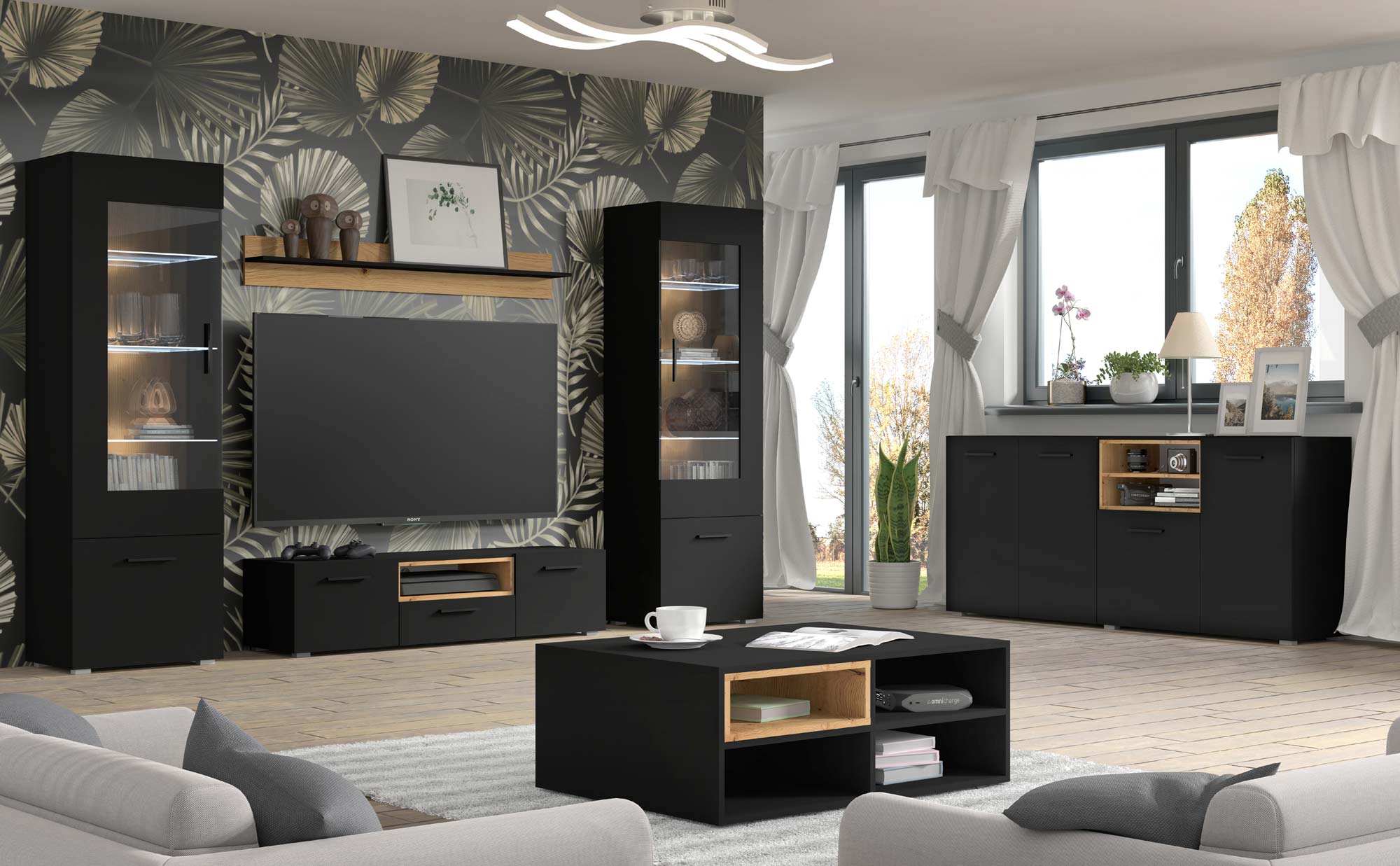 Czarna szafka RTV aranżacja NIMET Czarna szafka RTV aranżacja NIMET