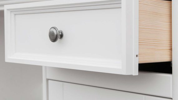 Miniaturka 17 - Biurko drewniane podwójne szuflada otwarta INGRID