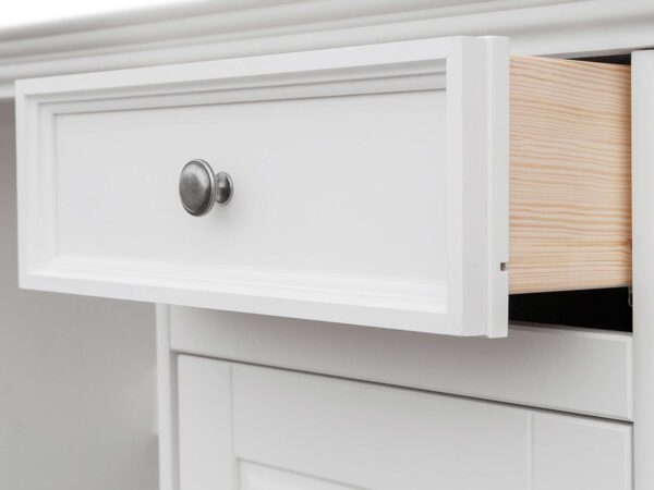 Biurko drewniane podwójne szuflada otwarta INGRID