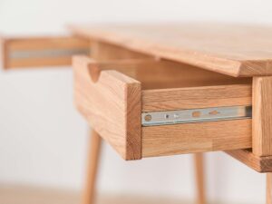 Miniatura 8 - Dřevěná toaletní stolek psací stůl se zásuvkami otevřená detail JENS