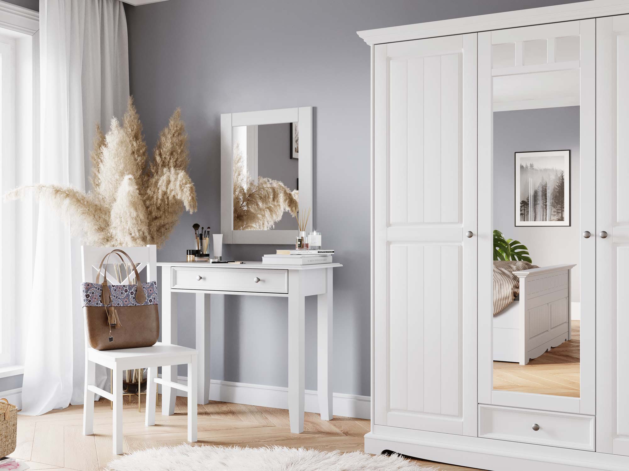 Drewniana toaletka aranżacja sypialnia INGRID