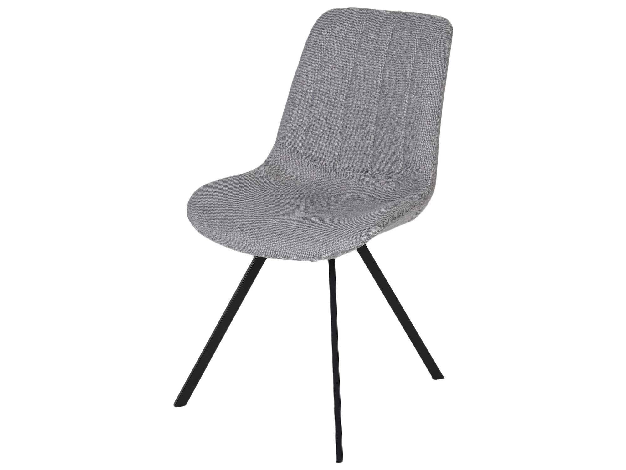 Szare krzesło z zaokrąglonym siedziskiem i tapicerką