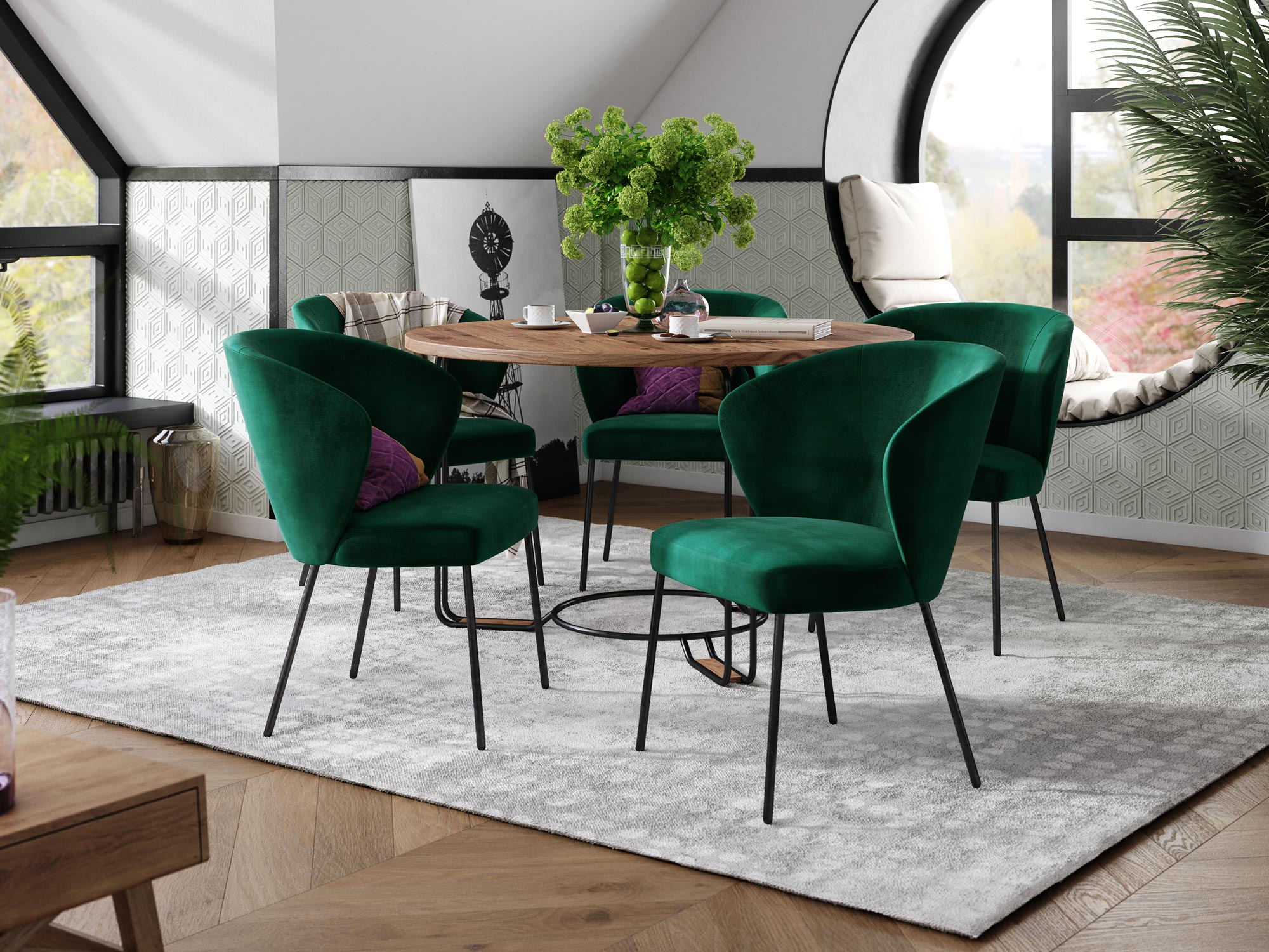 Krzesła butelkowa zieleń aranżacja jadalni LOMA