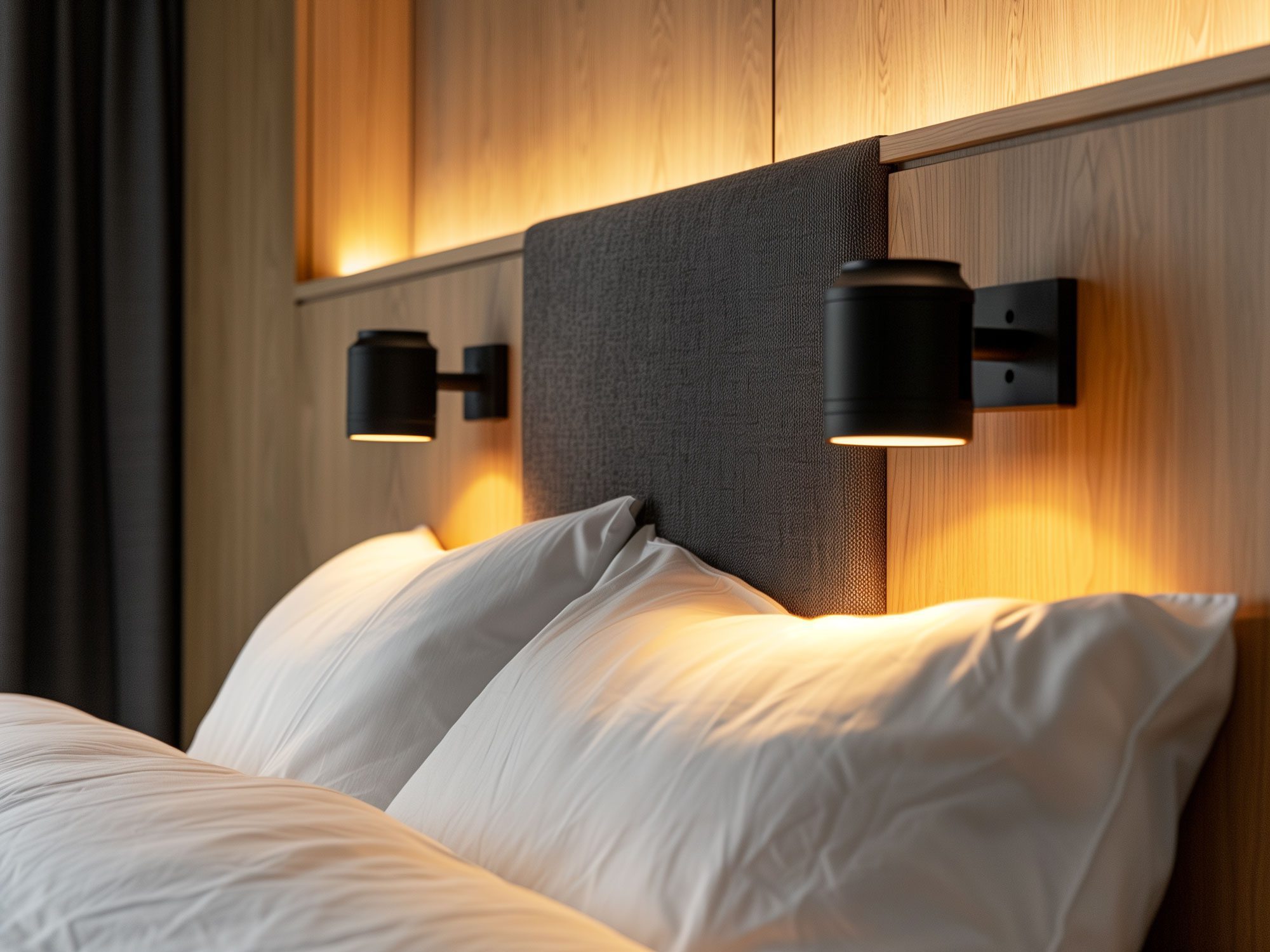 Oświetlenie ścienne nad łóżkiem w sypialni w stylu nowoczesnym