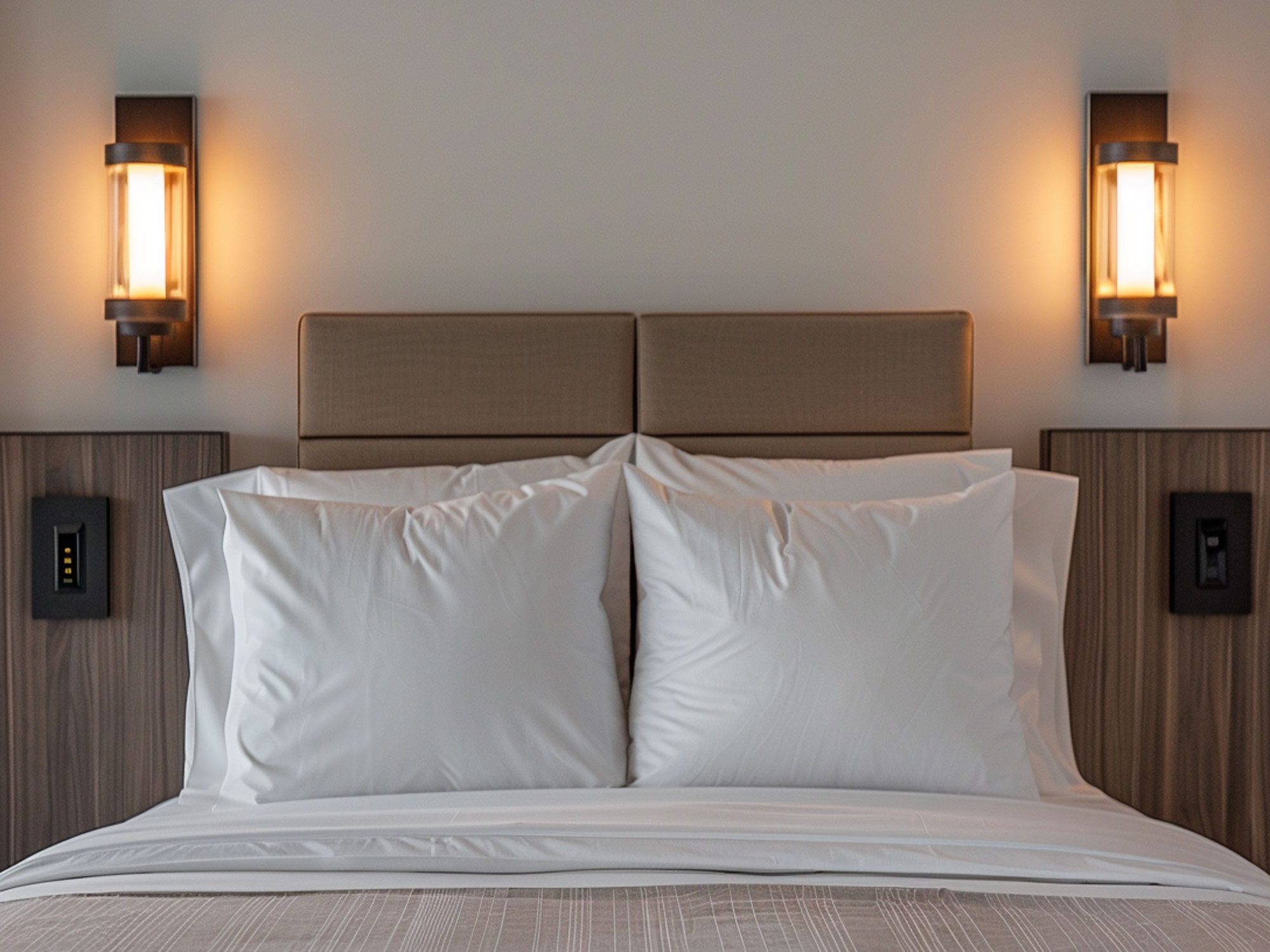 Nowoczesna sypialnia z kinkietami nad łóżkiem