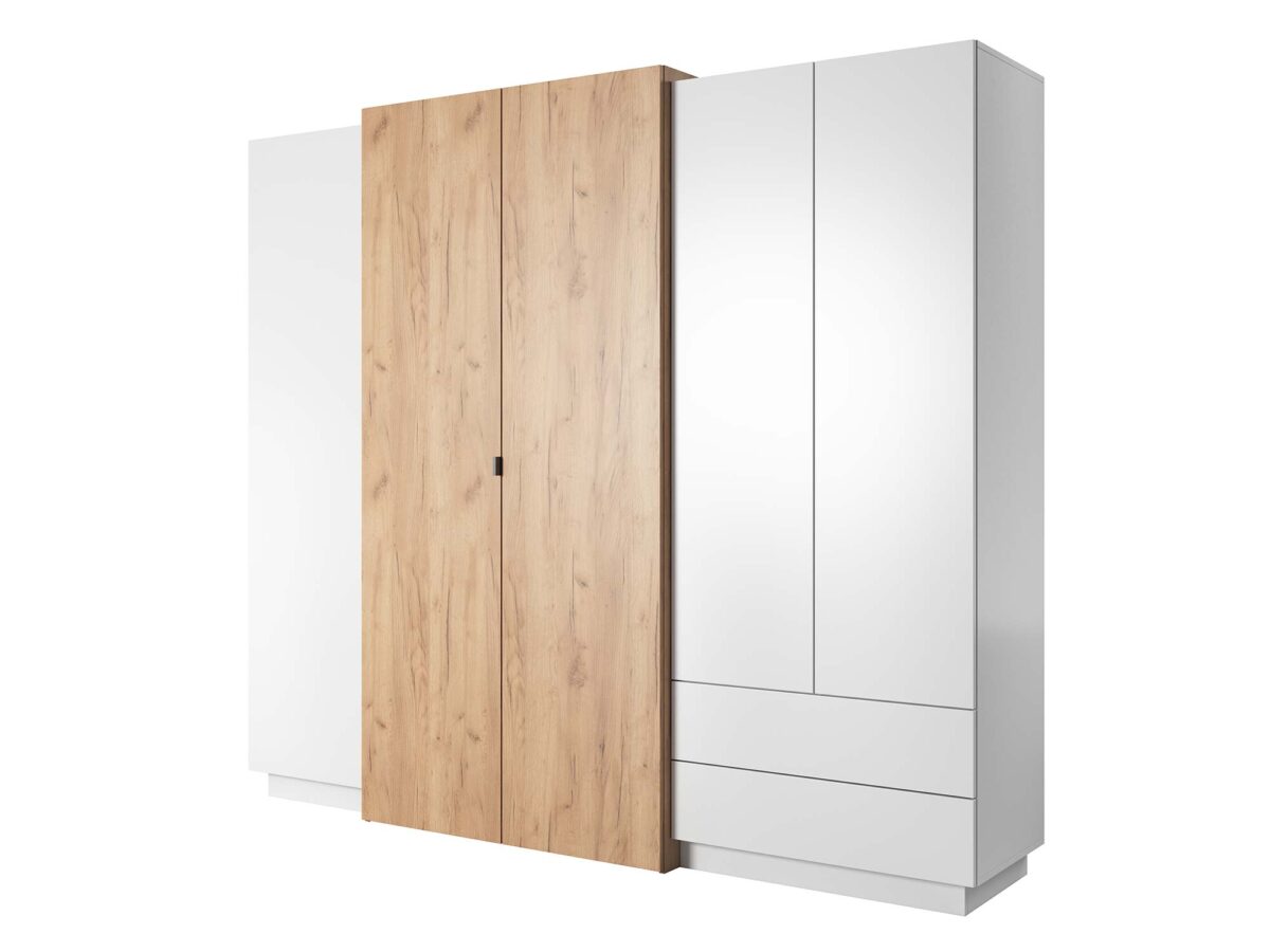Kleiderschrank mit Aufsatz Weiß und Eiche Craft Gold MAILS