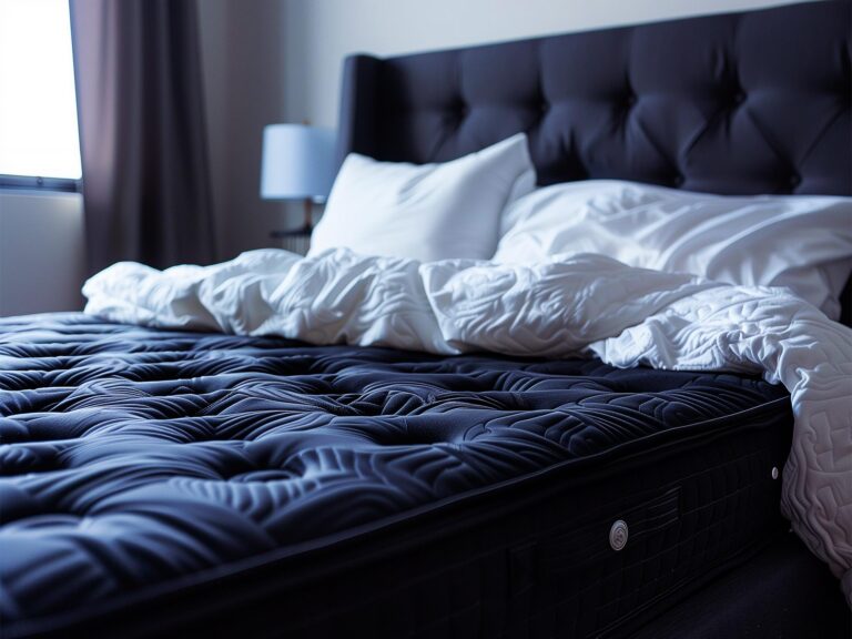 Luksusowy pikowany materac w granatowym odcieniu