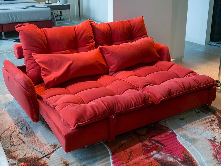 Sofa z funkcją spania z dużymi pikowanymi poduszkami