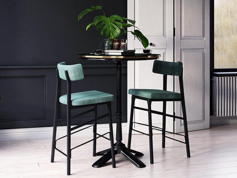 Hokery do kuchni na czarnych metalowych nóżkach