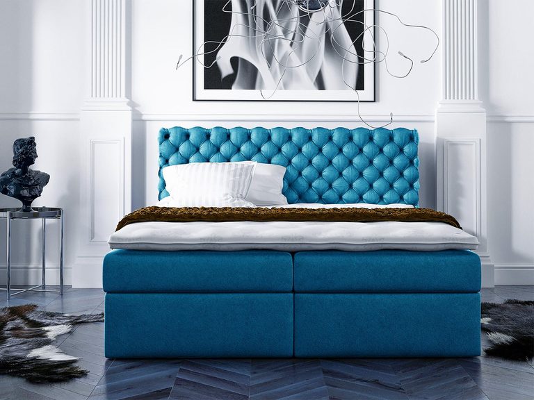 Łóżka tapicerowane z pikowanym oparciem