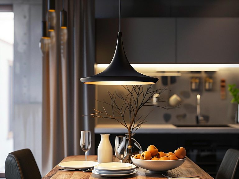 Lampa nad stołem w nowoczesnym kształcie