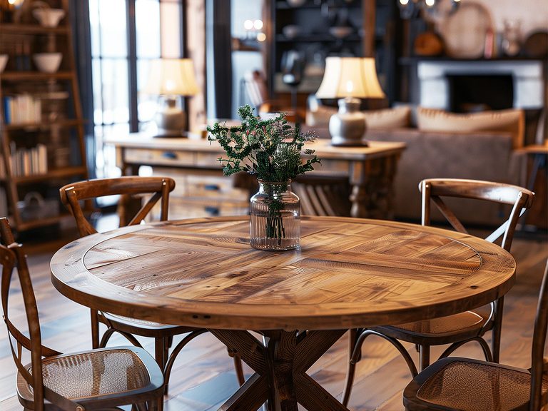 Okrągły stół w rustykalnym stylu