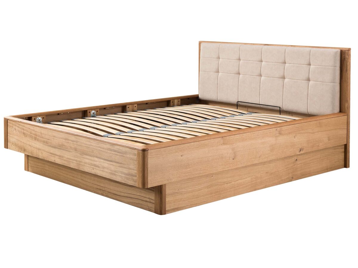 Eichenbett 140×200 cm mit Bettkasten und Lattenrost MASERI