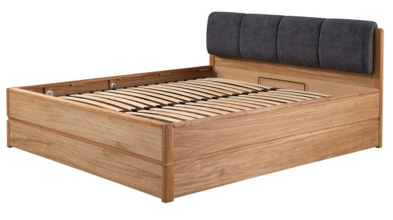 Miniaturka 8 - Łóżko z ciemnoszarym zagłówkiem i drewnianą podstawą