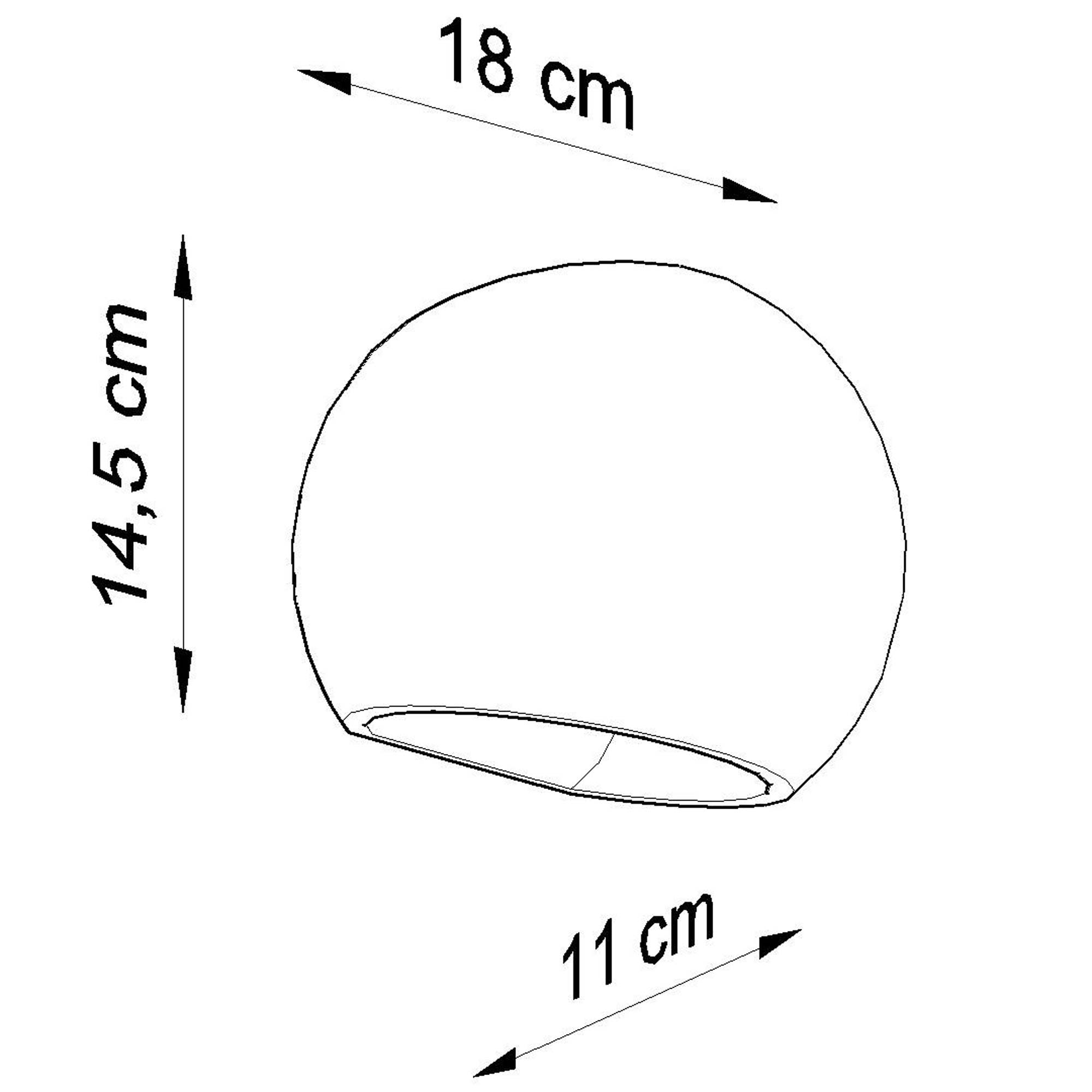 Wymiary ceramicznego kinkietu kulistego LED – 18×14,5 cm Wymiary ceramicznego kinkietu kulistego LED – 18×14,5 cm