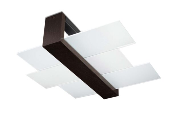 Lampa sufitowa z drewnianą ramą wenge i szklanymi panelami LED