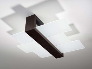 Miniaturka 1 - Lampa sufitowa z drewnianą ramą wenge i szklanymi panelami LED