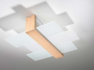 Miniaturka 4 - Sufitowa lampa dębowa ze szklanymi panelami LED
